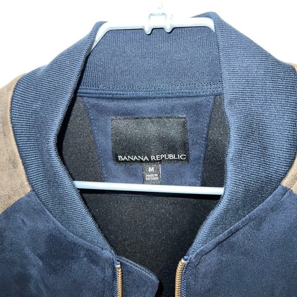 BR Banana Republic Men Vegan-Suede Bomber Jacket M Medium Preppy Navy - Picture 5 of 5
